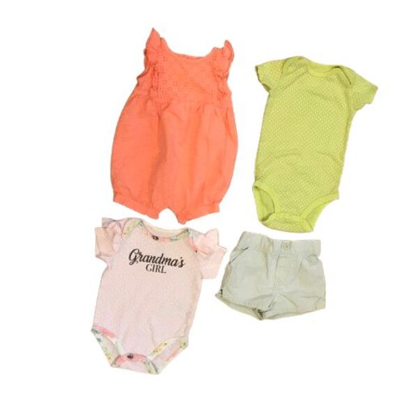 Lot of Baby Girl's 6 Month Clothes 3 - Bodysuits one pieces and 1 pair of shorts - Picture 1 of 2